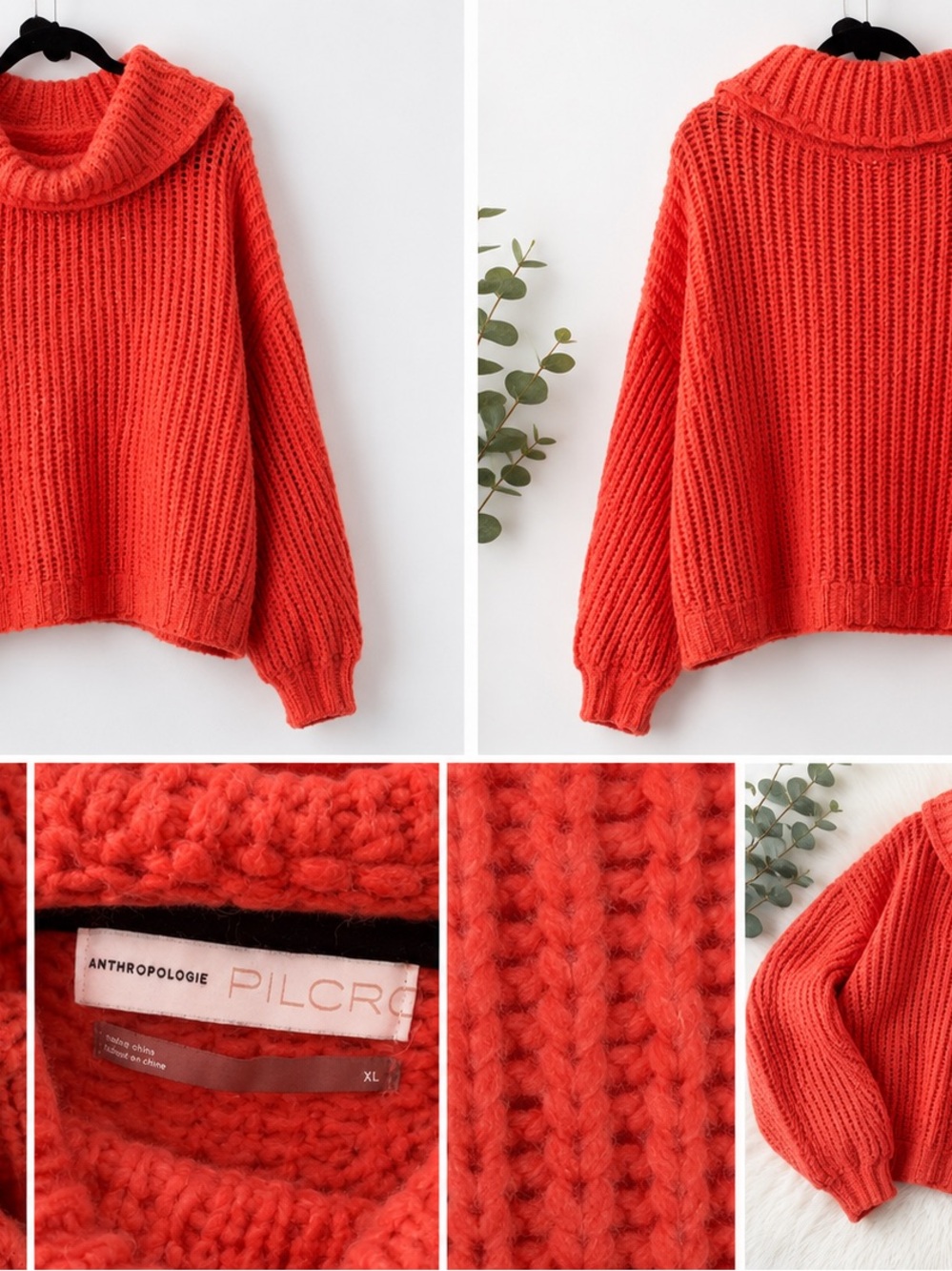 Anthropologie Pilcro Chunky Cowl Turtleneck Sweater - Coral